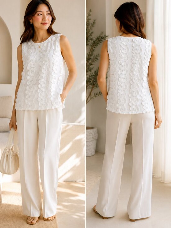 H&M Tops - H&M White Floral Appliqué Mesh Sleeveless Top Size Medium